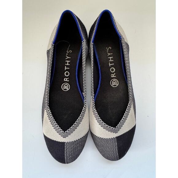 Rothy’s The Point Women’s 7.5 Black Cream Knit Flats Washable Sustainable Shoes - Picture 2 of 5